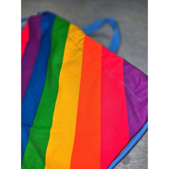 Rainbow Stripe Drawstring Backpack With Blue Inner Lining & Adjustable Straps - Picture 4 of 8